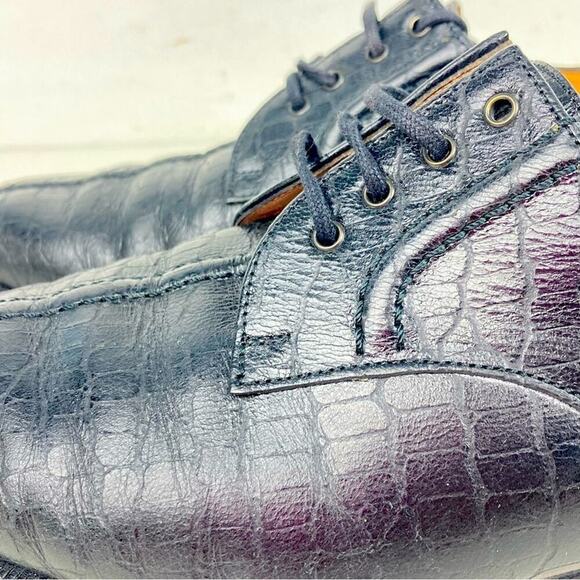 ROBERT CLERGERIE Croc Embossed Leather Lace Up Oxford Loafers 7.5 - $795. - Picture 5 of 14